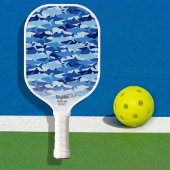 Aangepaste tekst voor Blauw haaienpatroon Pickleball Paddle