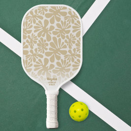 Aangepaste tekst voor Boho Chic Tan Floral Pattern Pickleball Paddle