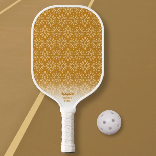 Aangepaste tekst voor Boho Retro Golden Floral Pat Pickleball Paddle