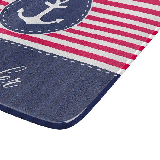 Aangepaste tekst voor Bright Red Navy Blue Anchor Snijplank (Hoek)