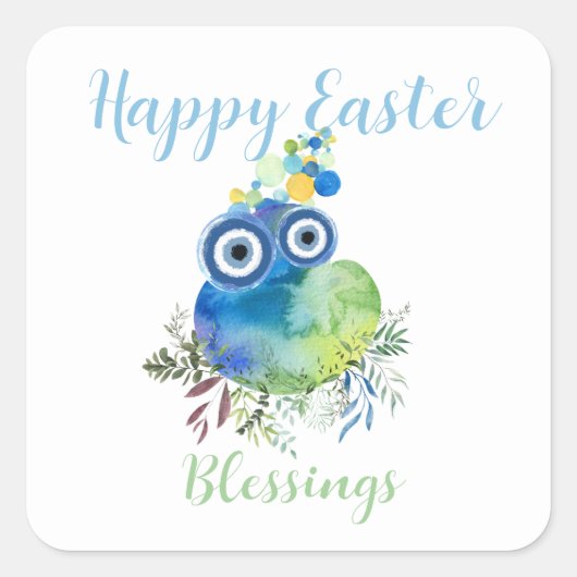 Aangepaste tekst voor Cute Bird Happy Easter Bless Vierkante Sticker (Voorkant)