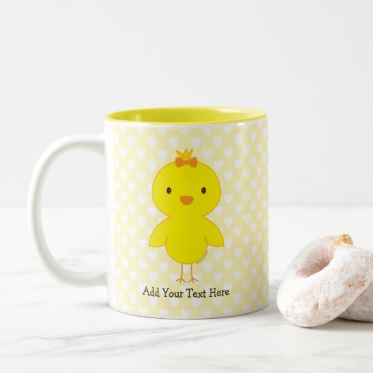 Aangepaste tekst voor Cute Chick Tweekleurige Koffiemok (Met donut)
