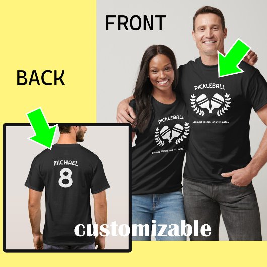 Aangepaste tekst (voor en achter) Pickleball T-shirt