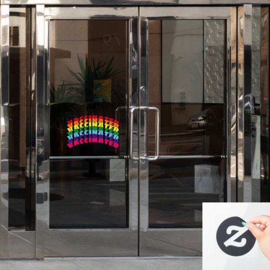 Aangepaste tekst voor gevaccineerde regenboogpride raamsticker (Kantoordeur)