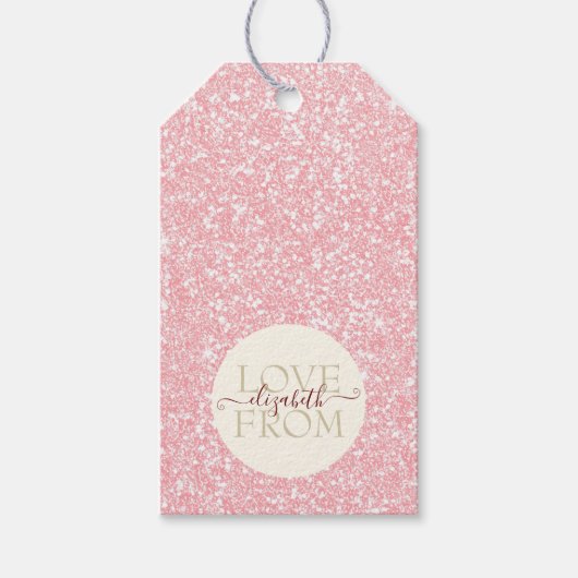 Aangepaste tekst voor Girly Pink Cream Glitter Cadeaulabel (Voorkant)