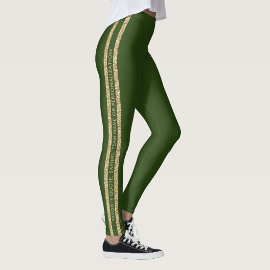 Aangepaste tekst voor groene en gouden glitter Ath Leggings (Rechts)