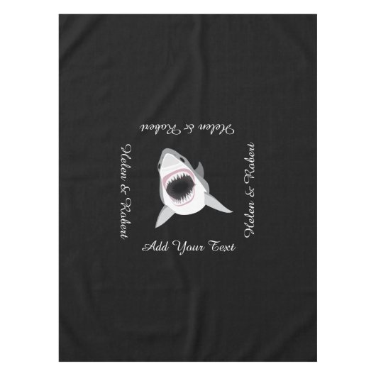 Aangepaste tekst voor haaienaanval tafelkleed (Voorkant)