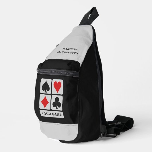 Aangepaste tekst voor kaartspeler sling bag (Rechterhoek)