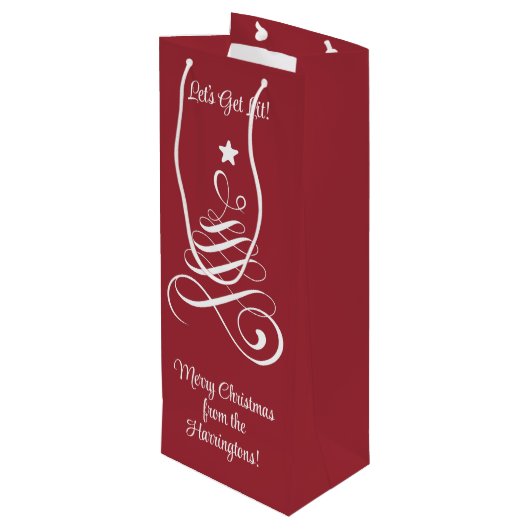 Aangepaste tekst voor kerstbomen wijn cadeautas (Achterkant Gekanteld)