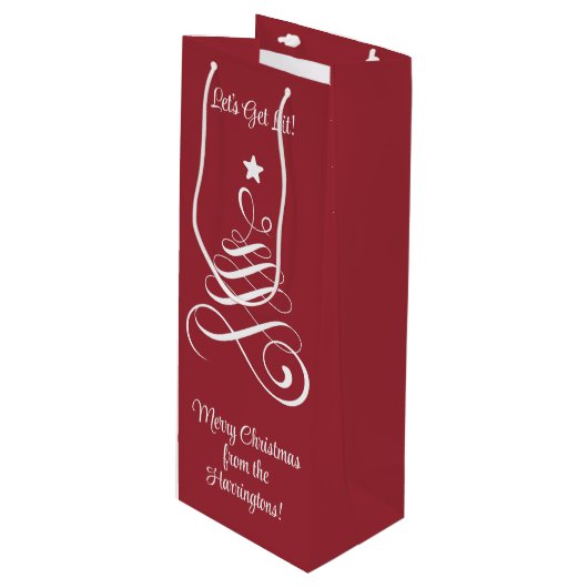 Aangepaste tekst voor kerstbomen wijn cadeautas (Voorkant Gekanteld)