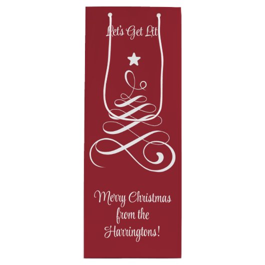 Aangepaste tekst voor kerstbomen wijn cadeautas (Voorkant)
