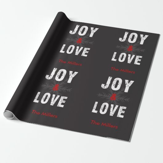 Aangepaste tekst voor kerstfeestdagen in Joy & Lov Cadeaupapier (Uitgerold)