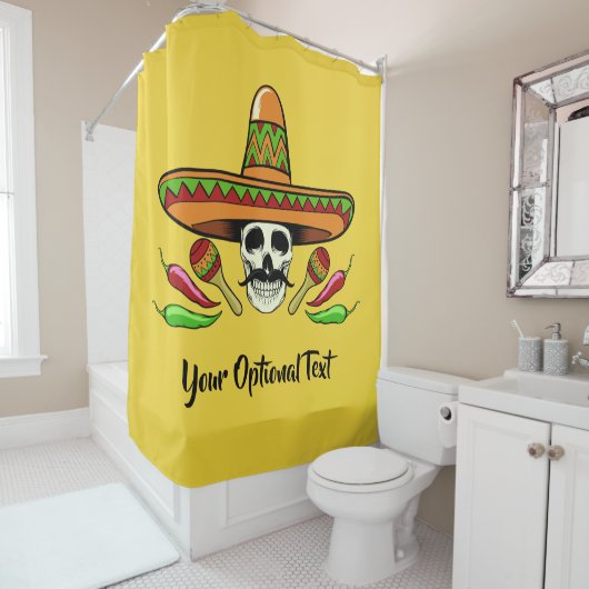 Aangepaste tekst voor Mexicaanse schedel en kleurd Douchegordijn (In situ)