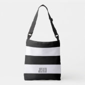 Aangepaste tekst voor moderne zwarte en witte stre crossbody tas (Voorkant)