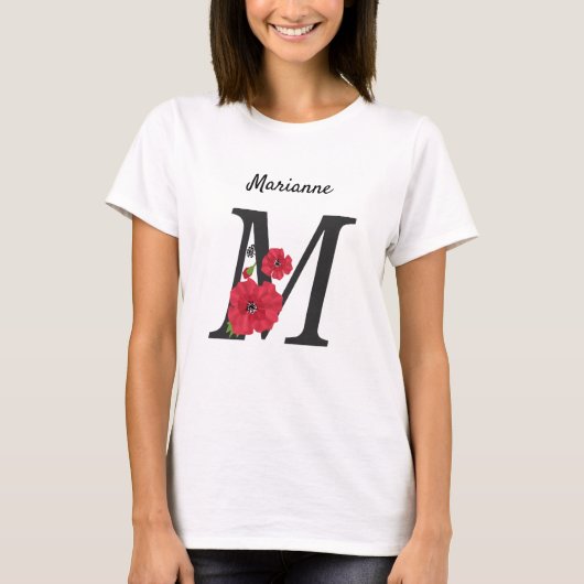 Aangepaste tekst voor monogram, bewerkbaar, rode b t-shirt (Voorkant)