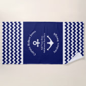 Aangepaste tekst voor Navy Blue en White Nautical  Strandlaken (Voorkant)