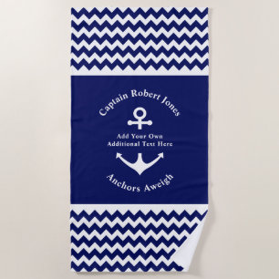 Aangepaste tekst voor Navy Blue en White Nautical  Strandlaken