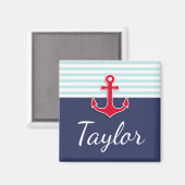 Aangepaste tekst voor Navy Blue Nautical Design Magneet (Voorkant / Achterkant)