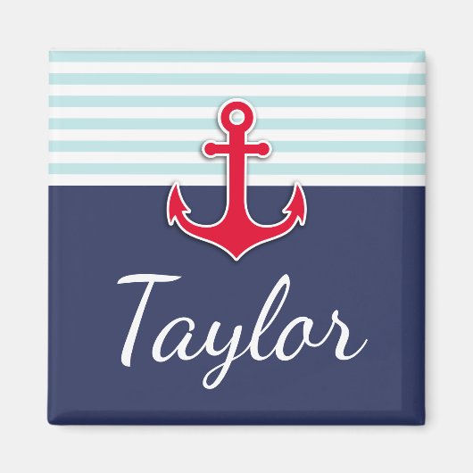 Aangepaste tekst voor Navy Blue Nautical Design Magneet (Voorkant)