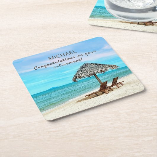 Aangepaste tekst voor pensionering Tropisch strand Kartonnen Onderzetters (Schuin)