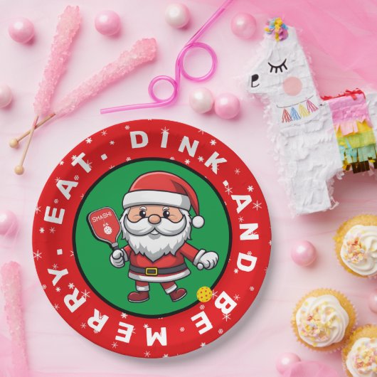 Aangepaste tekst voor Pickleball Santa Papieren Bordje (Feest)