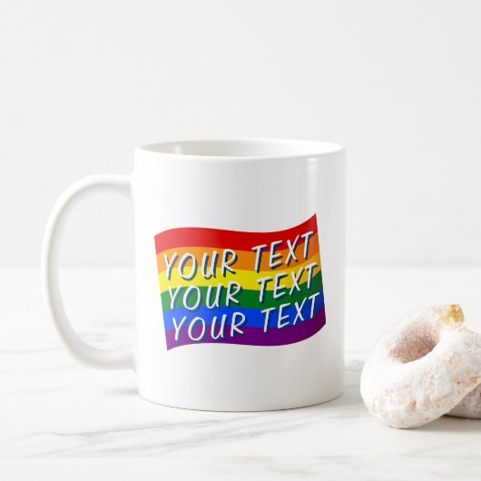 Aangepaste tekst voor regenboogvlag Gay Pride tot Koffiemok (Met donut)