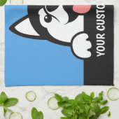 Aangepaste tekst voor Siberian Husky Theedoek (Gevouwen)