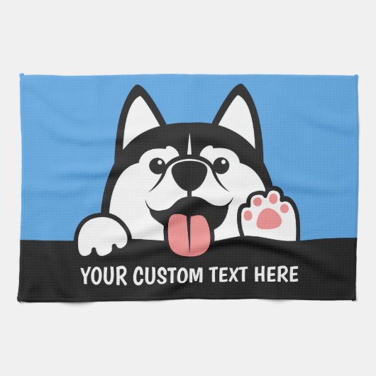 Aangepaste tekst voor Siberian Husky Theedoek (Horizontaal)