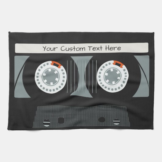 Aangepaste tekst voor tapetape met Retro Casette Theedoek (Horizontaal)