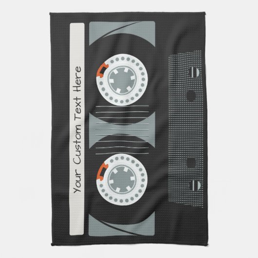 Aangepaste tekst voor tapetape met Retro Casette Theedoek (Verticaal)