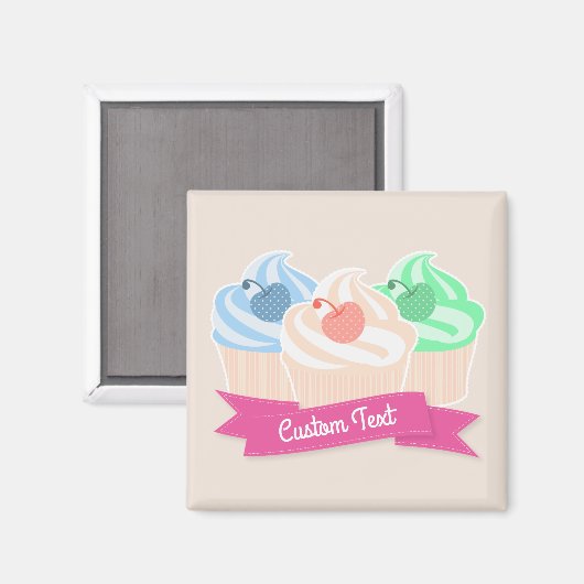 Aangepaste tekst voor zoete cupcake magneet (Voorkant / Achterkant)