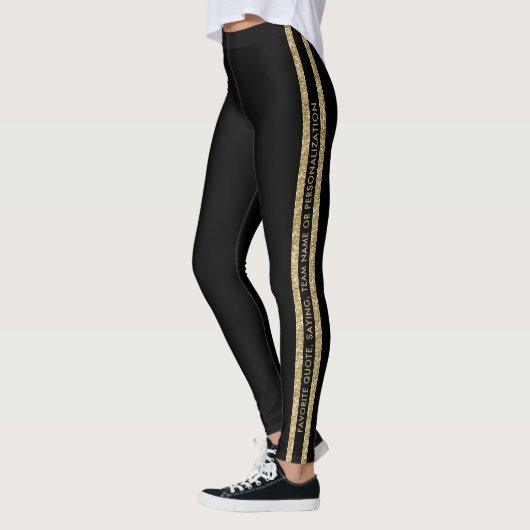 Aangepaste tekst voor zwart en Gold Glitter Athlet Leggings (Links)