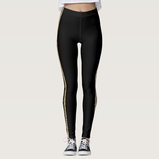 Aangepaste tekst voor zwart en Gold Glitter Athlet Leggings (Voorkant)