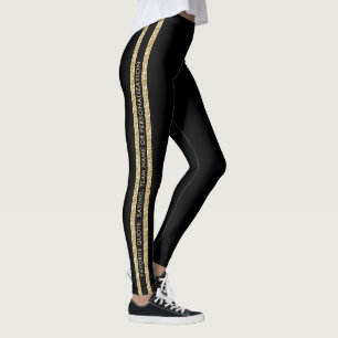 Aangepaste tekst voor zwart en Gold Glitter Athlet Leggings