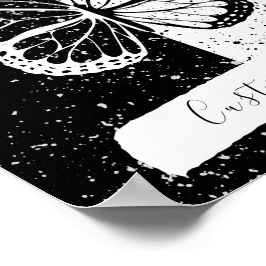 Aangepaste tekst voor zwart-wit elegant  vlinder poster (Hoek)