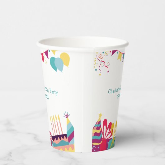 Aangepaste tekst Vrolijk kleurrijk verjaardagsfees Papieren Bekers (Rechts)