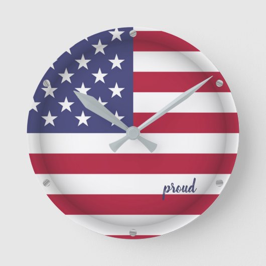 Aangepaste TEKST VS Proud American Flag Land Ronde Klok (Voorkant)