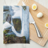 Aangepaste tekst: waterval, IJsland Theedoek (Quarter Fold)