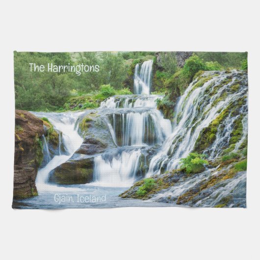 Aangepaste tekst: waterval, IJsland Theedoek (Horizontaal)