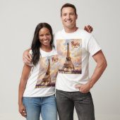 Aangepaste tekst waterverf Eiffeltoren zonsonderga T-shirt (Unisex)
