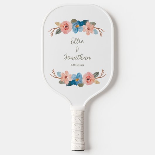 Aangepaste tekst waterverf Floral Swag Weddenschap Pickleball Paddle (Voorkant)