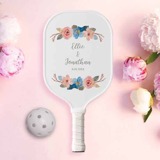 Aangepaste tekst waterverf Floral Swag Weddenschap Pickleball Paddle