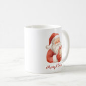 Aangepaste tekst waterverf Kerstman met cadeau Koffiemok (Voorkant rechts)