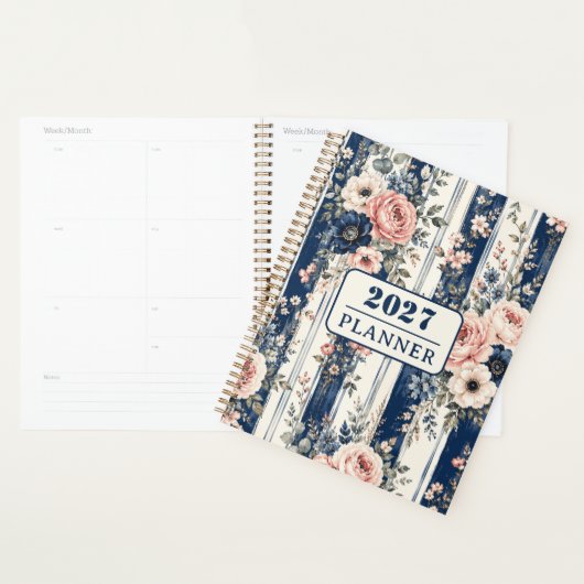 Aangepaste tekst waterverf marine bloemstreeppatro planner (Display)