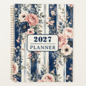 Aangepaste tekst waterverf marine bloemstreeppatro planner (Voorkant)