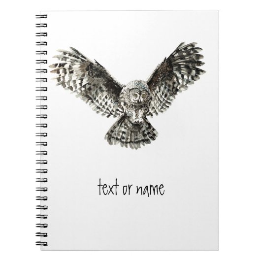 Aangepaste tekst, Waterverf Owl, vogeldier, Natuur Notitieboek (Voorkant)
