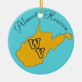Aangepaste tekst / West Virginia Blue en Gold Keramisch Ornament