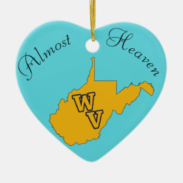 Aangepaste tekst / West Virginia Blue en Gold Keramisch Ornament