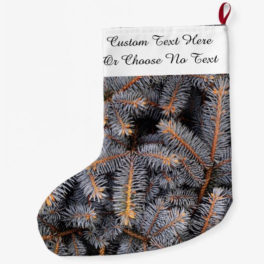Aangepaste tekst Winter Evergreen Pine Spruce Blue Grote Kerstsok (Achterkant)