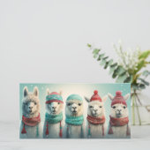Aangepaste tekst Winter Lama's Feestdagenkaart (Staand voorkant)